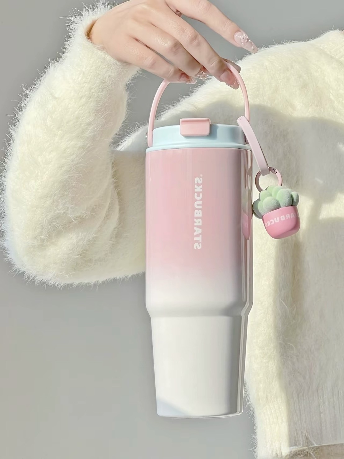 KTQ STORE ‧ STARBUCKS 星巴克 四季多肉花園 漸層粉白色 不鏽鋼雙飲口杯 820ml 預購