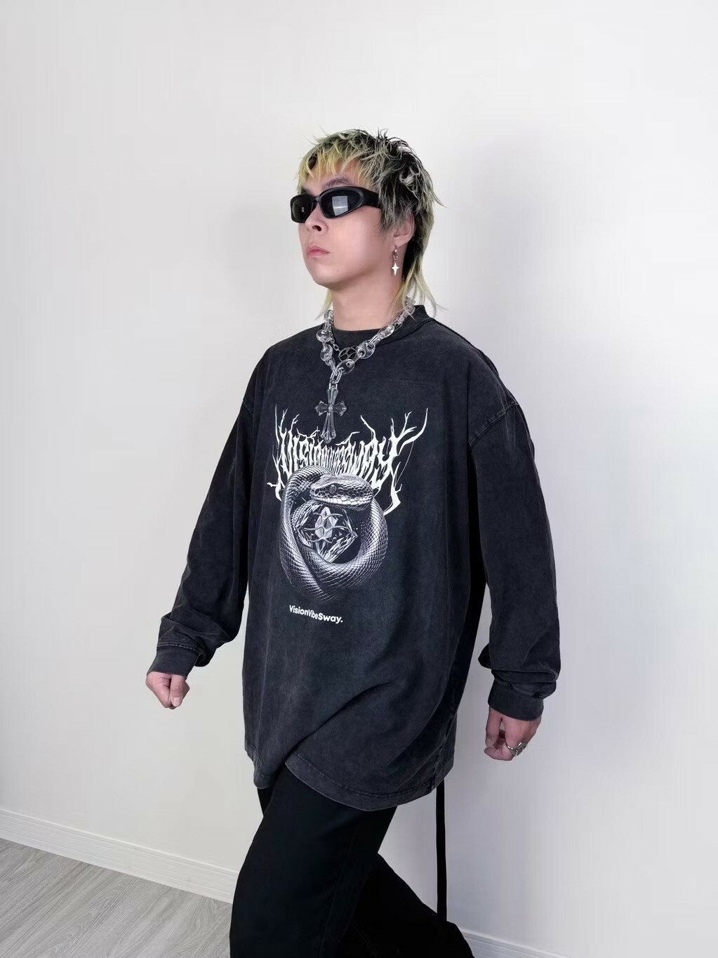 VVS/Project 蛇年限定 鑽石蛇水洗黑灰長袖T恤 長T Diamond Long Sleeves T-shirt