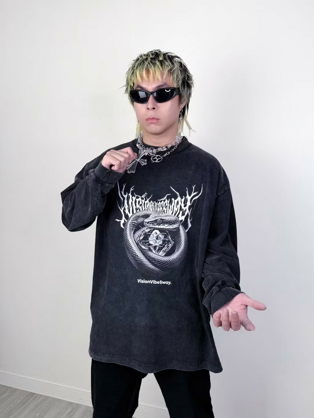 VVS/Project 蛇年限定 鑽石蛇水洗黑灰長袖T恤 長T Diamond Long Sleeves T-shirt