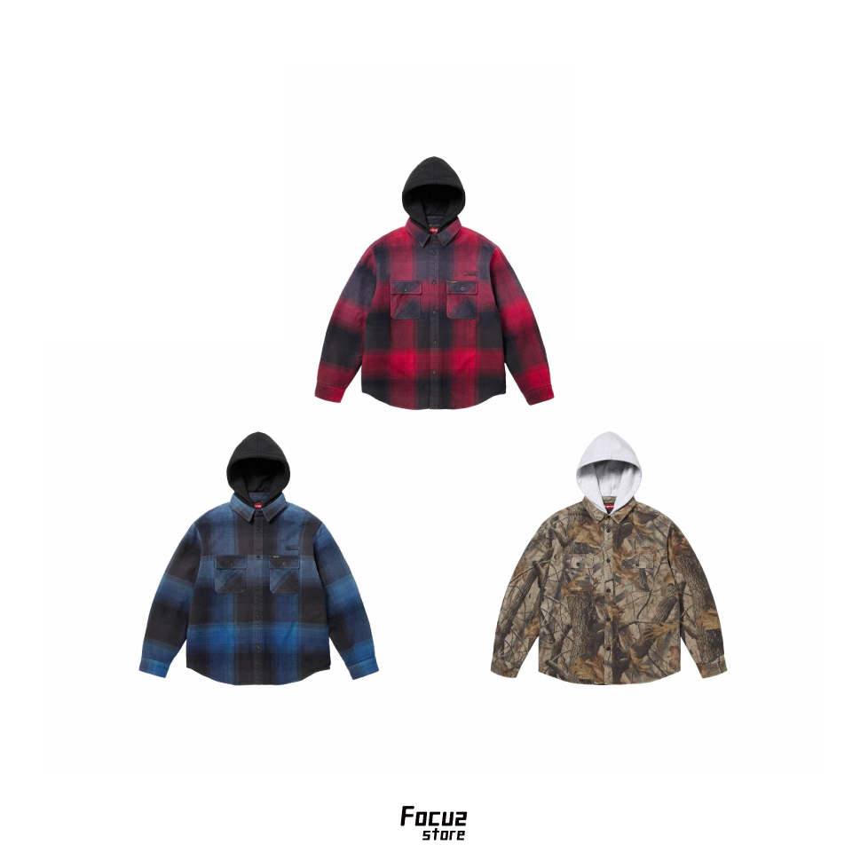 【Focus Store】預購 Supreme SS25 Week1 Quilted Lined Hooded Flannel Shirt 法蘭絨襯衫 三色
