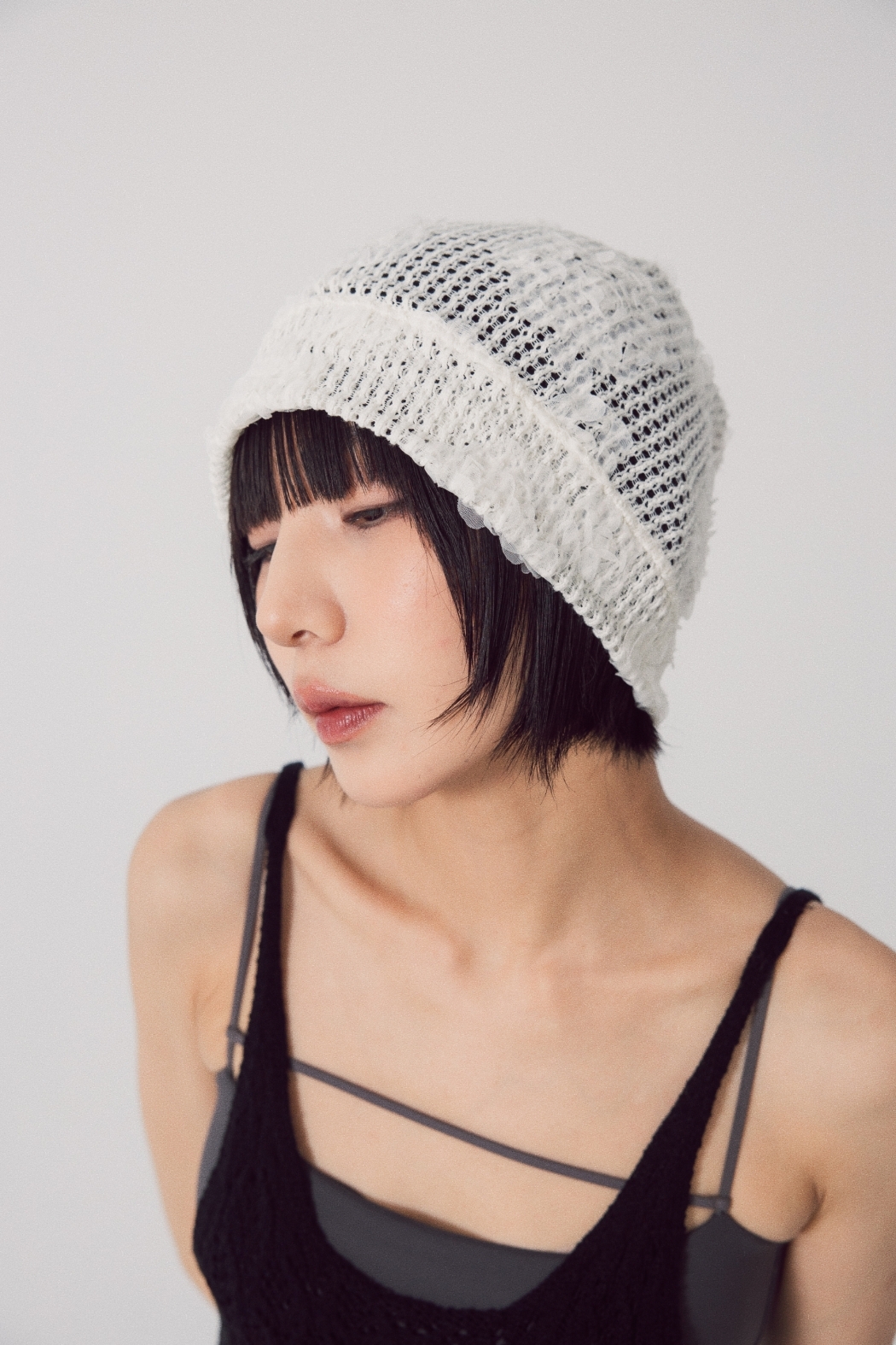 【瑕疵】雪紡鉤織冷帽-白
