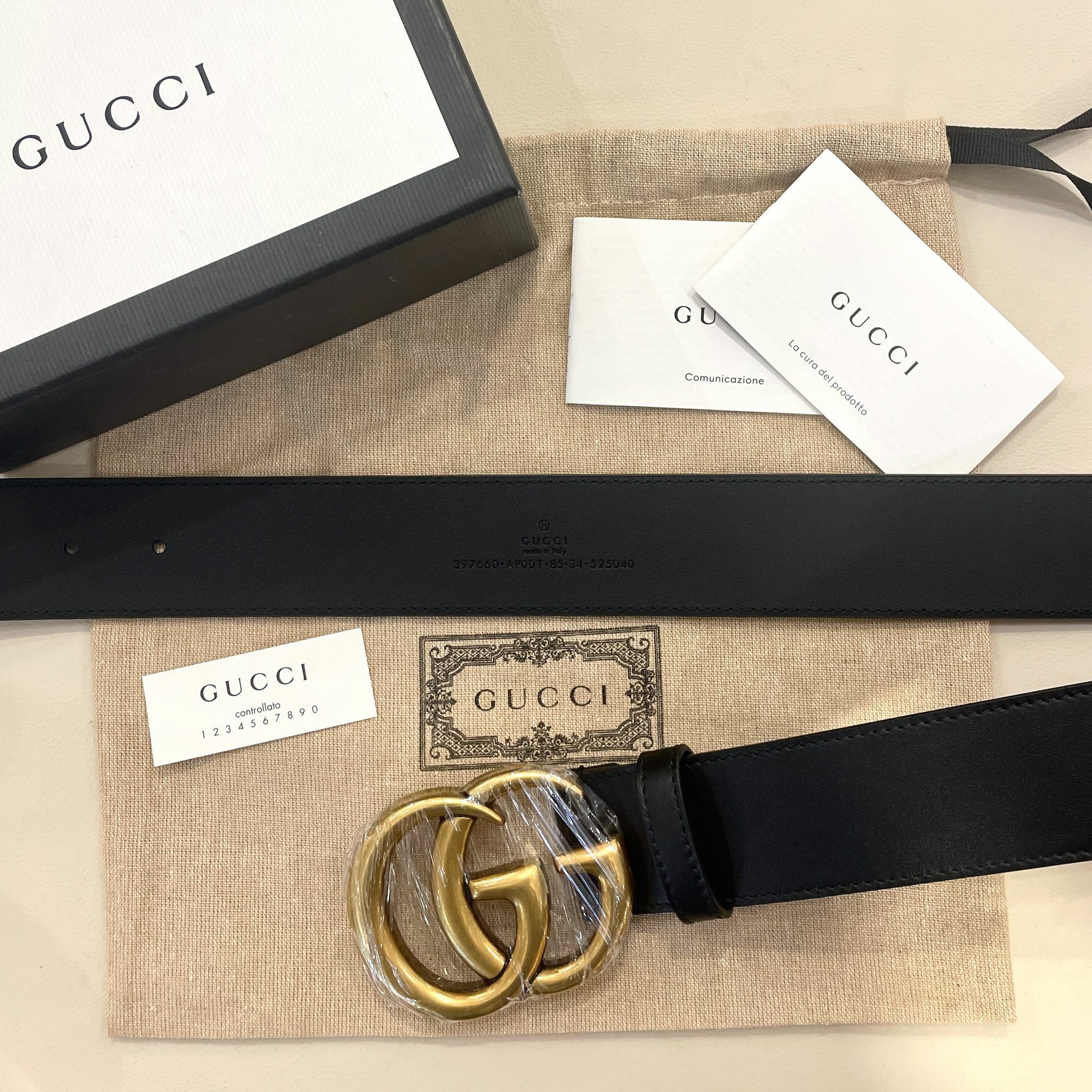 全新GUCCI皮帶 寬4CM 105碼 397660 AP00T 1000 黑色光滑牛皮 雙G復古金扣 #BRAND NEW #香榭站正品