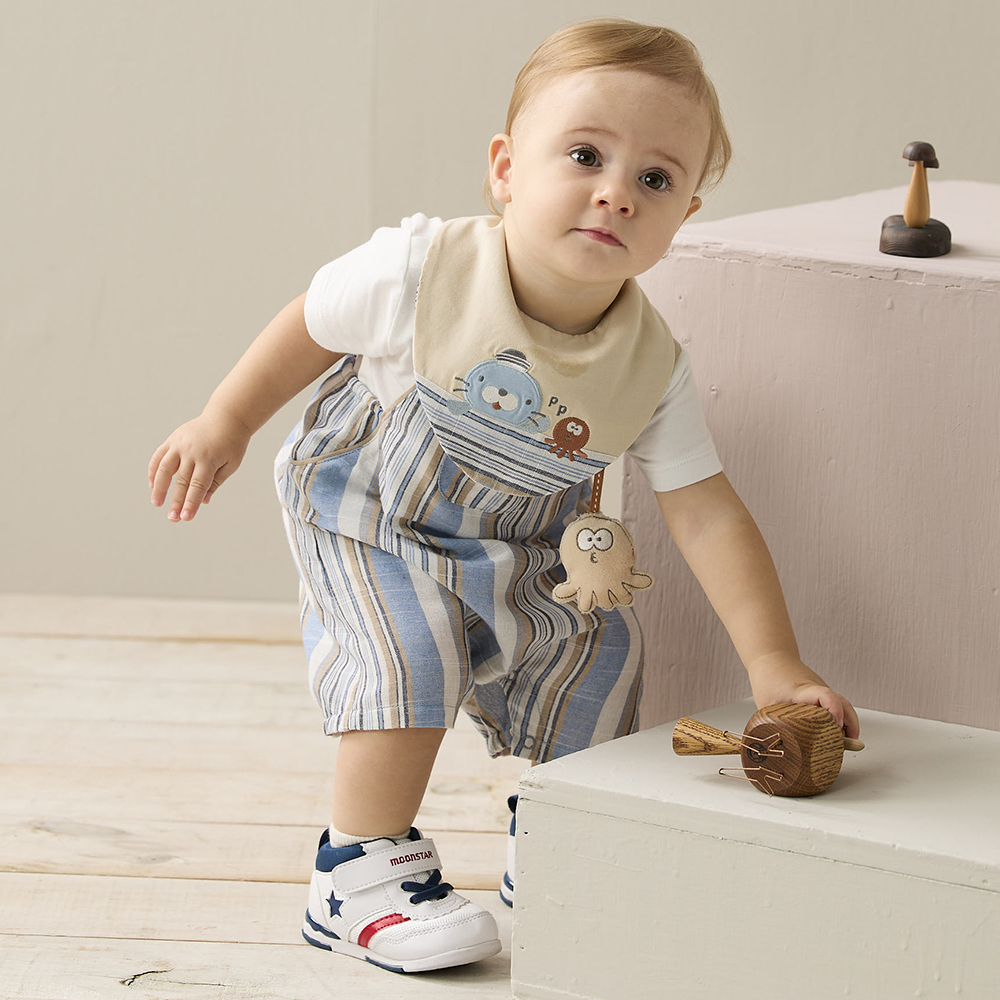 PIPPY 繽紛彩條吊帶褲四件式禮盒 卡其