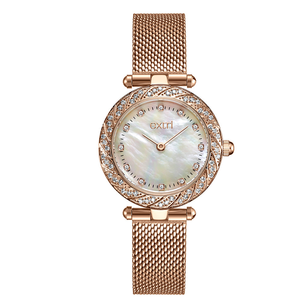 【EXTRI】 E1016 經典 簡約 優雅 珍珠母貝錶盤 晶鑽 女錶 手錶