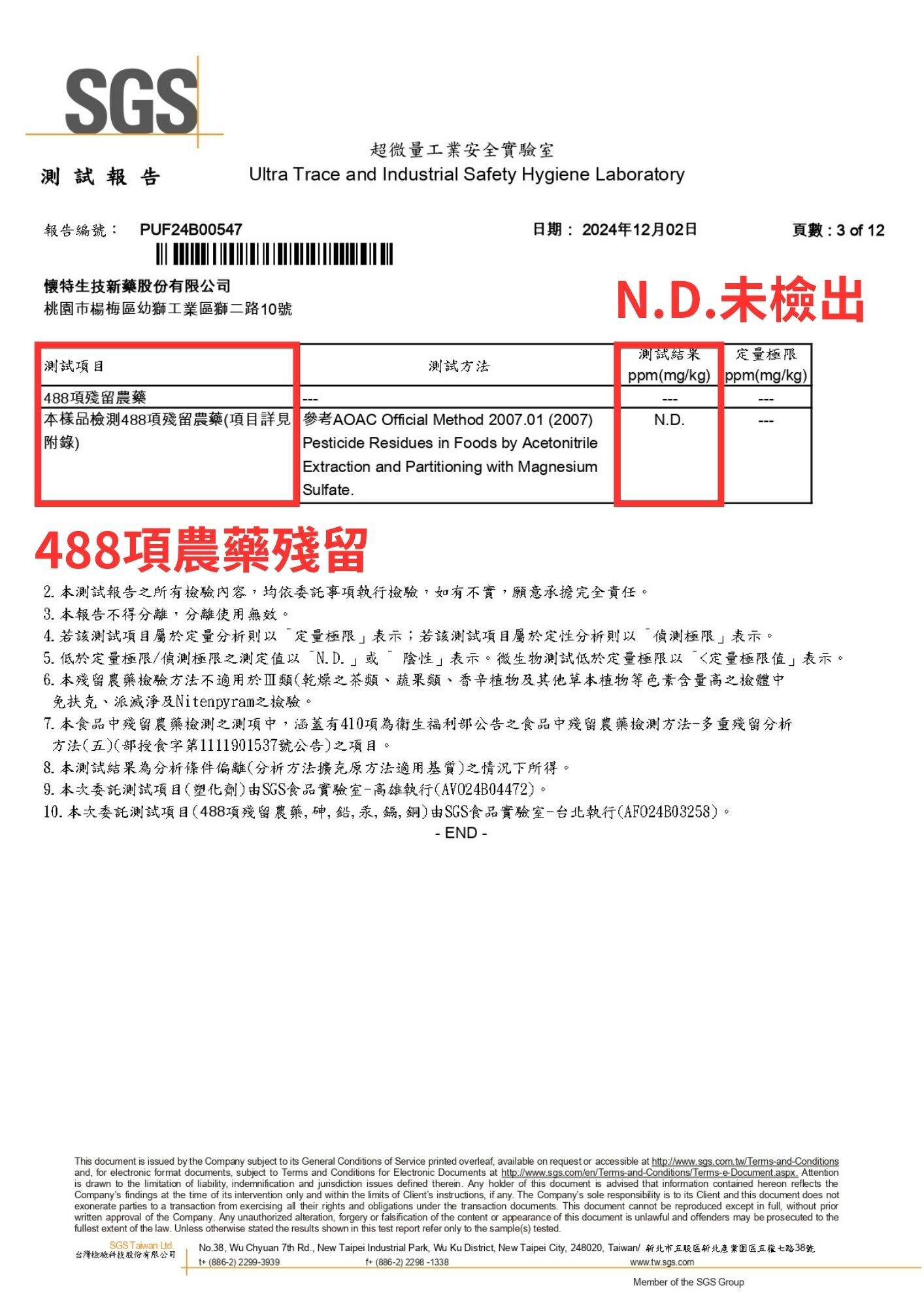 麩醯胺酸農藥殘留未檢出