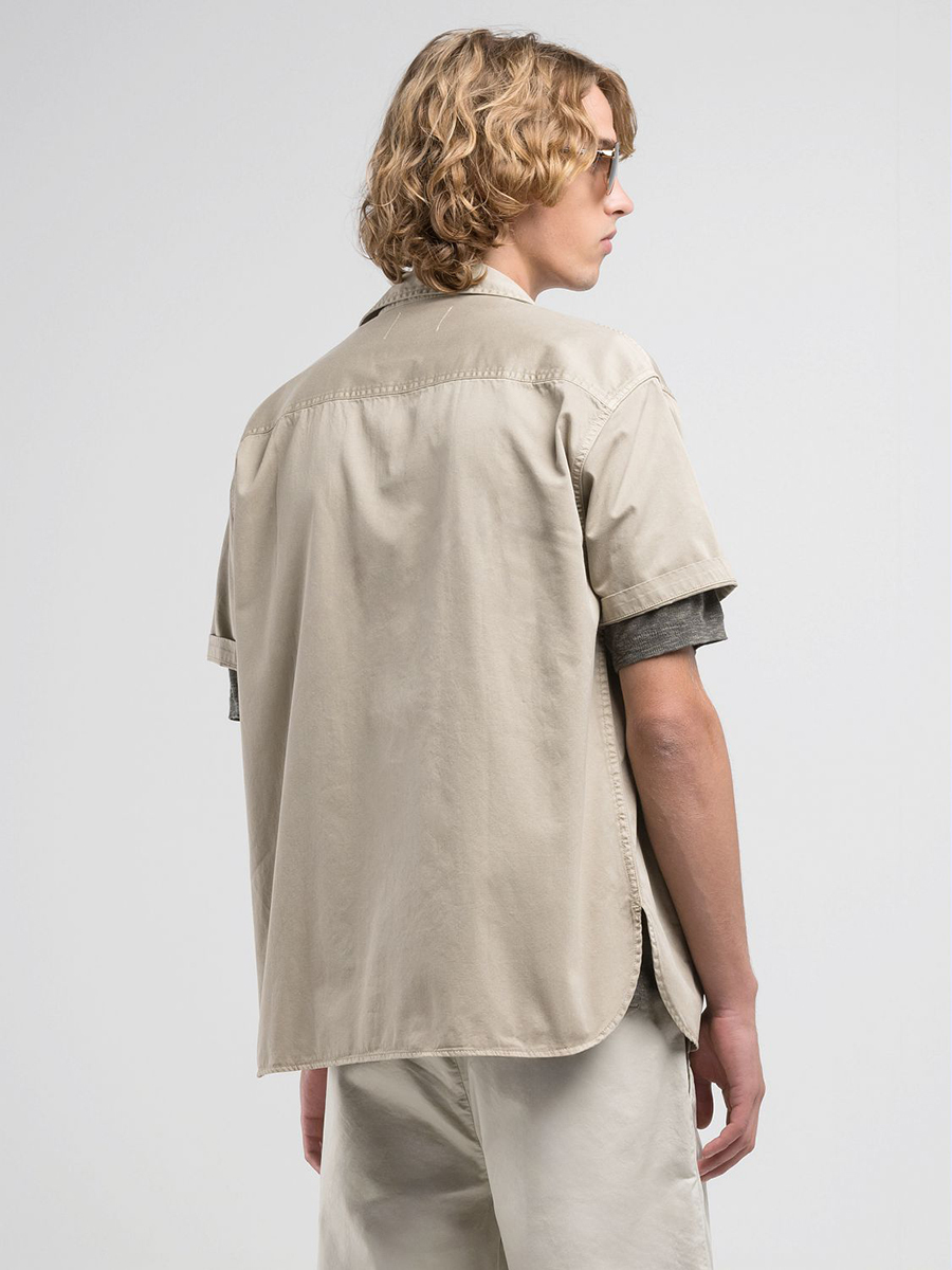 保齡球領寬鬆版石米色短袖襯衫