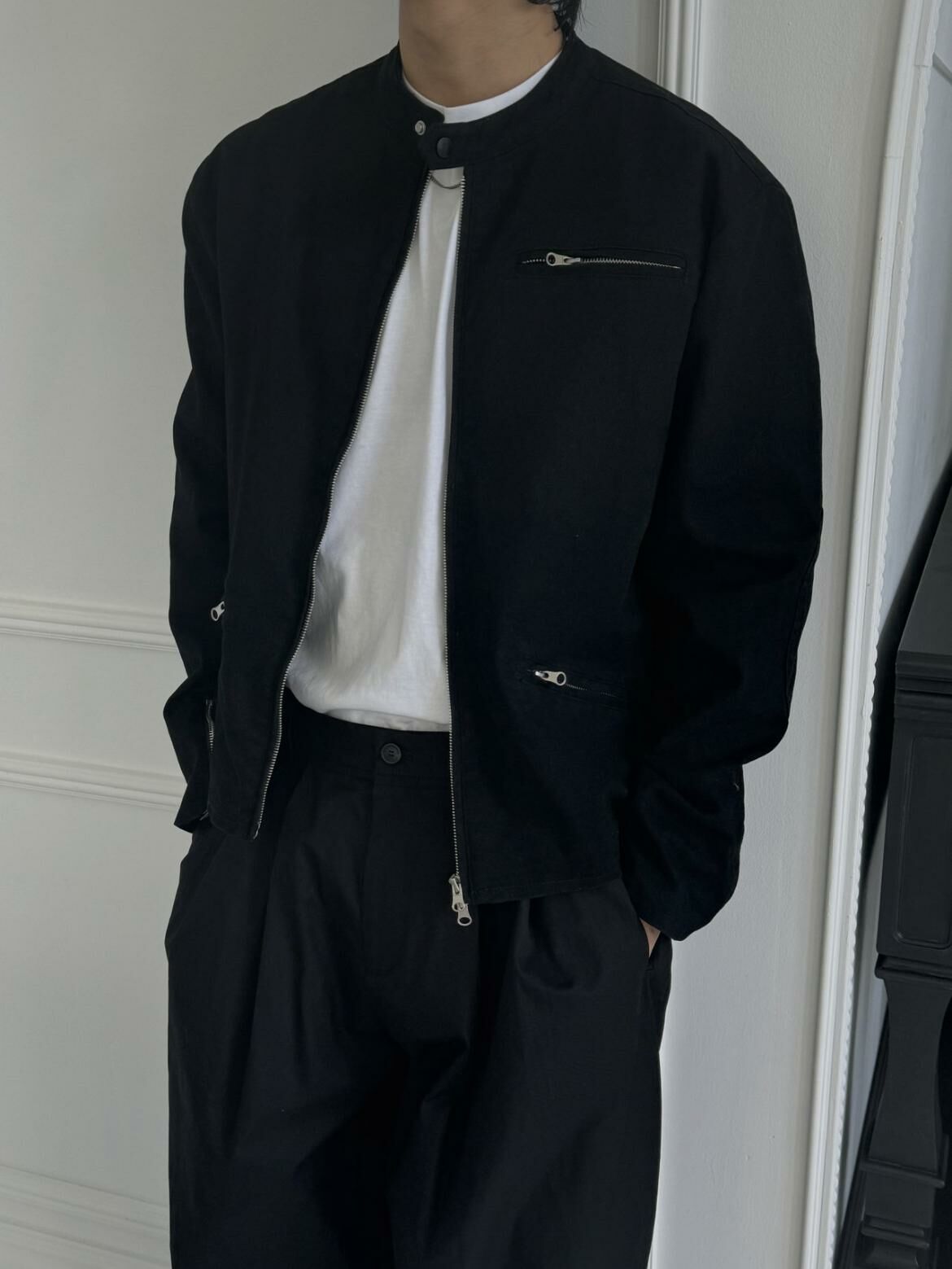 洗水淨色企領拉鍊外套 OUR ROOM-038JK