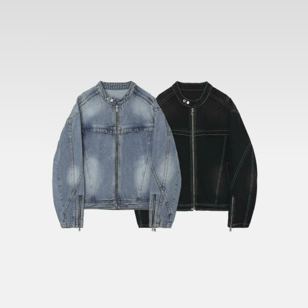 洗水企領拉鍊牛仔褸 OUR ROOM-041JK