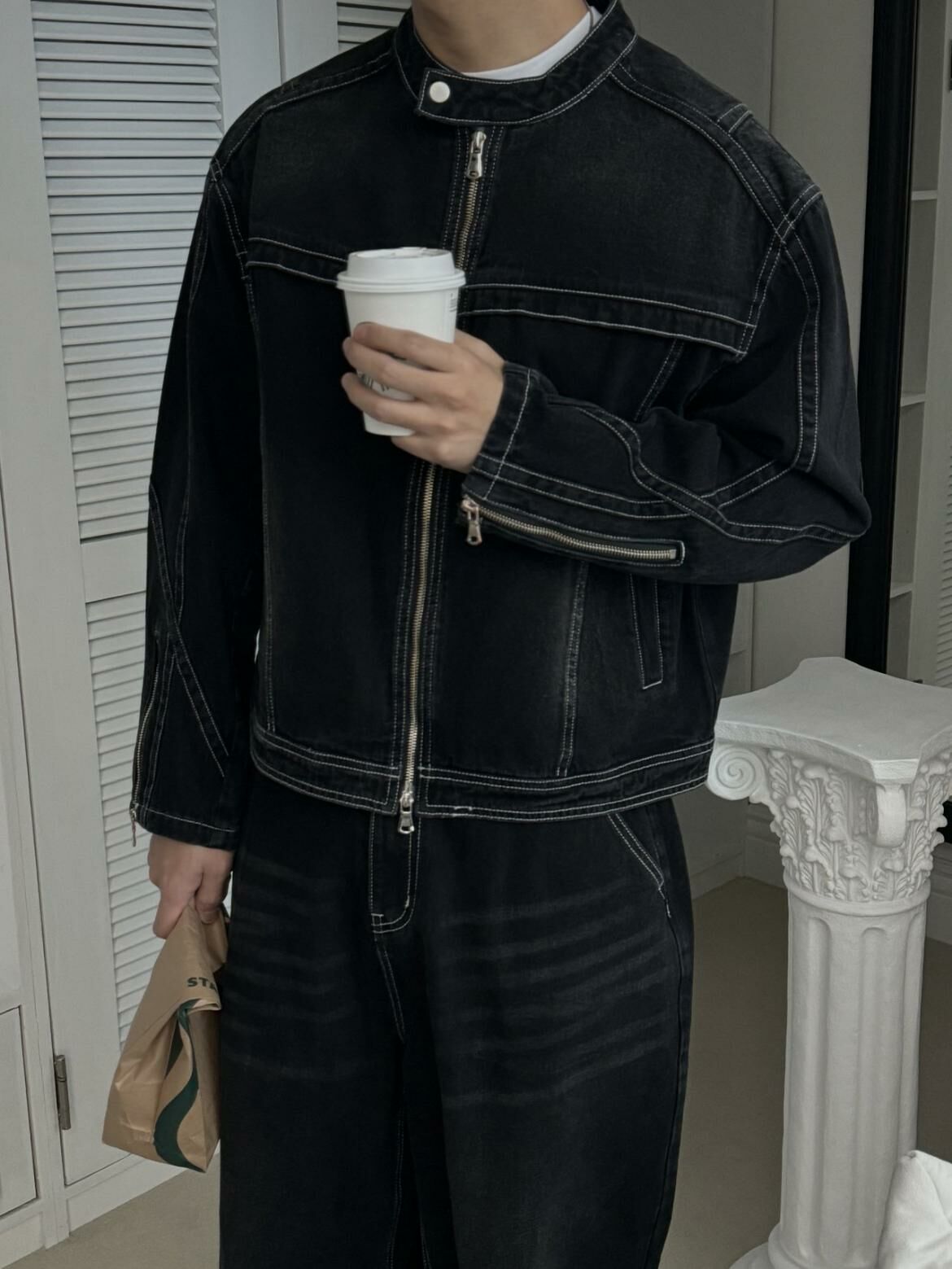 洗水企領拉鍊牛仔褸 OUR ROOM-041JK