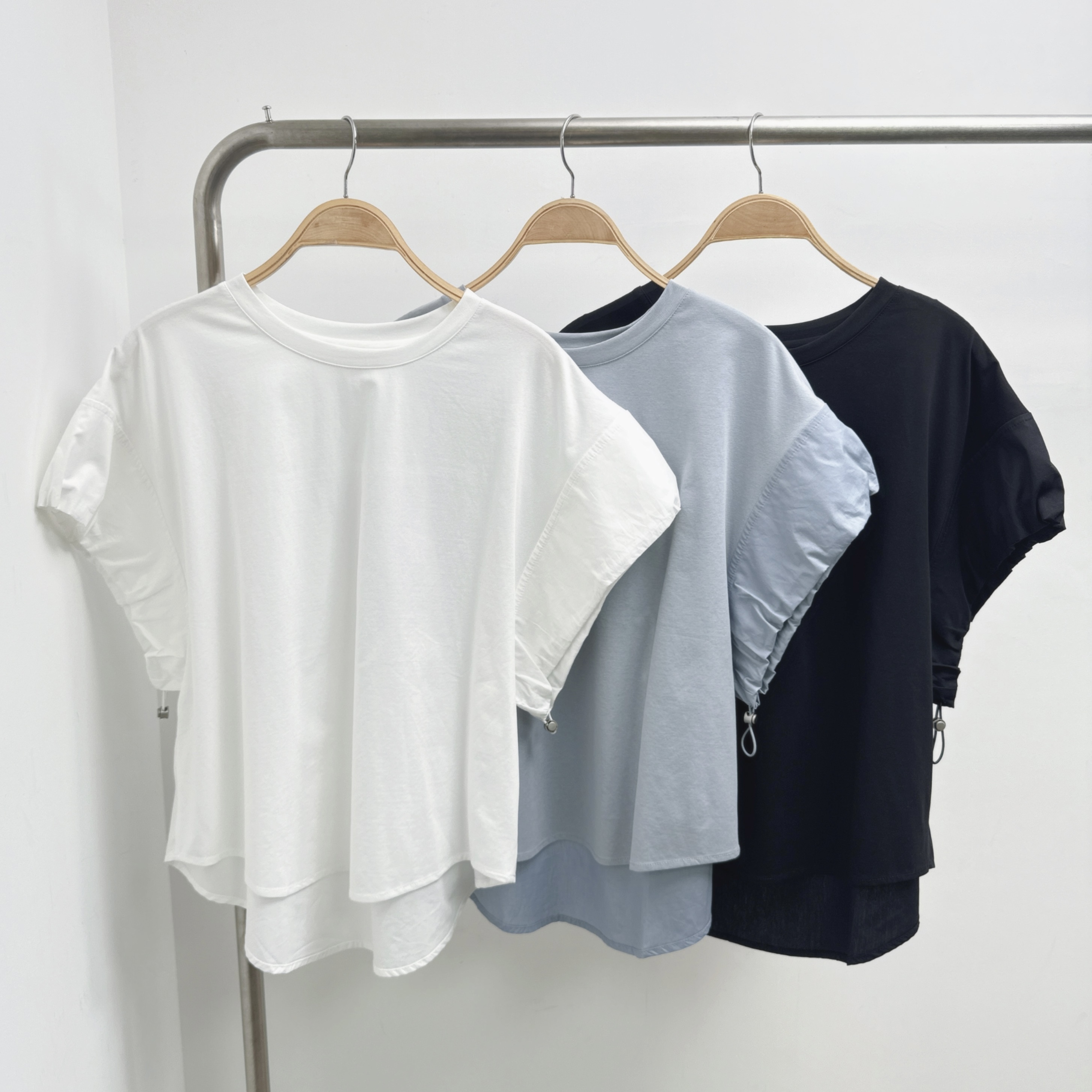 後拼恤索繩泡泡袖棉TOP (C15-C17)