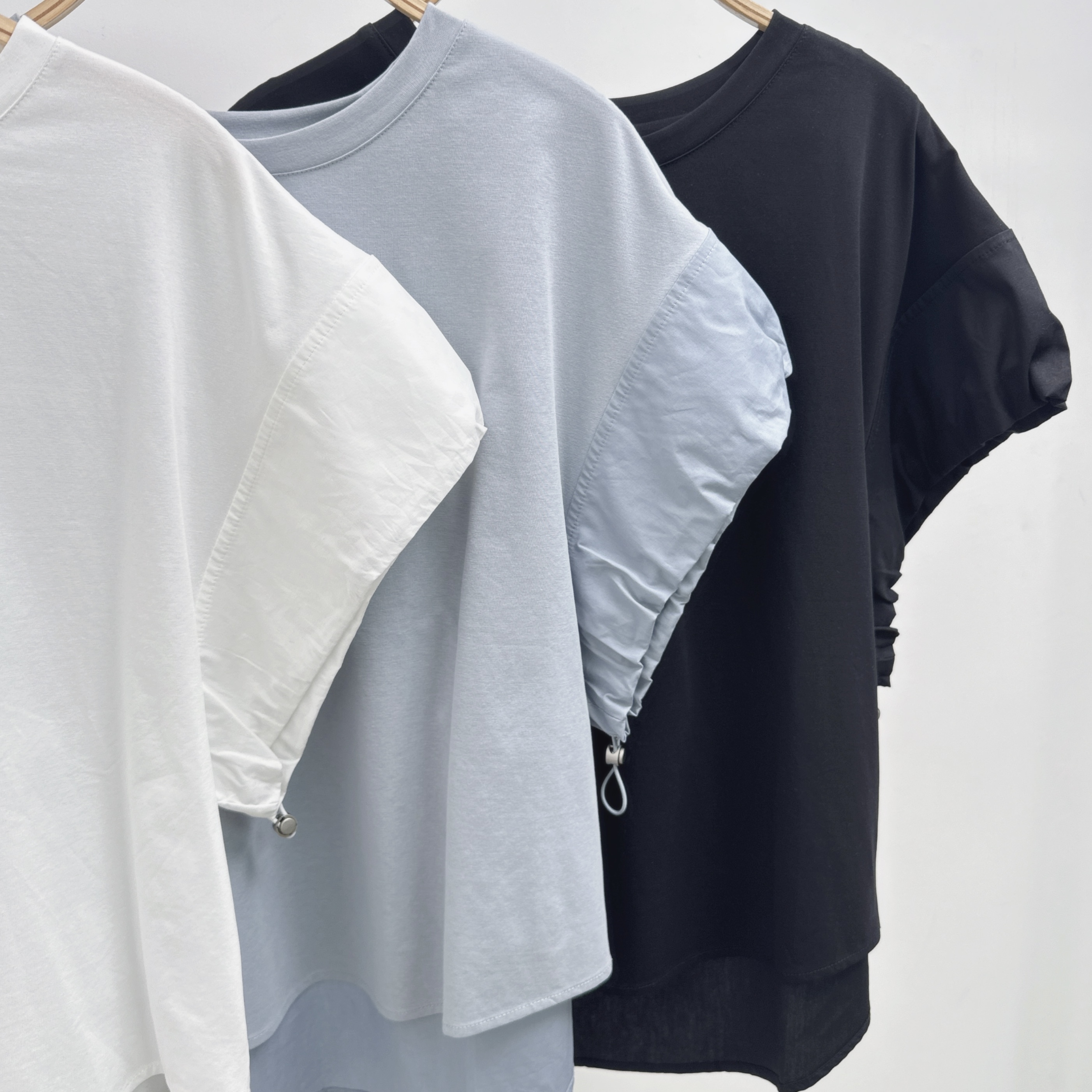 後拼恤索繩泡泡袖棉TOP (C15-C17)