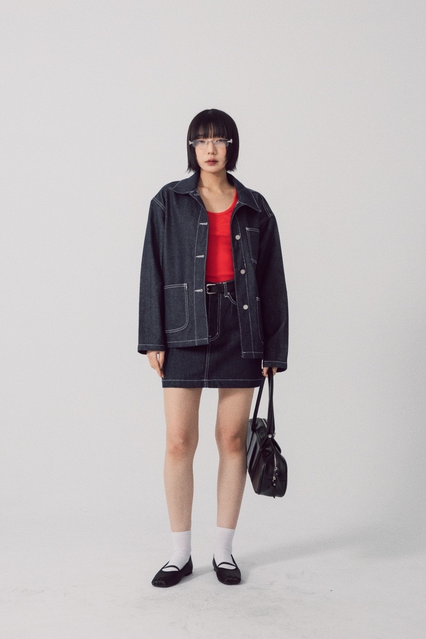 高磅明線丹寧外套