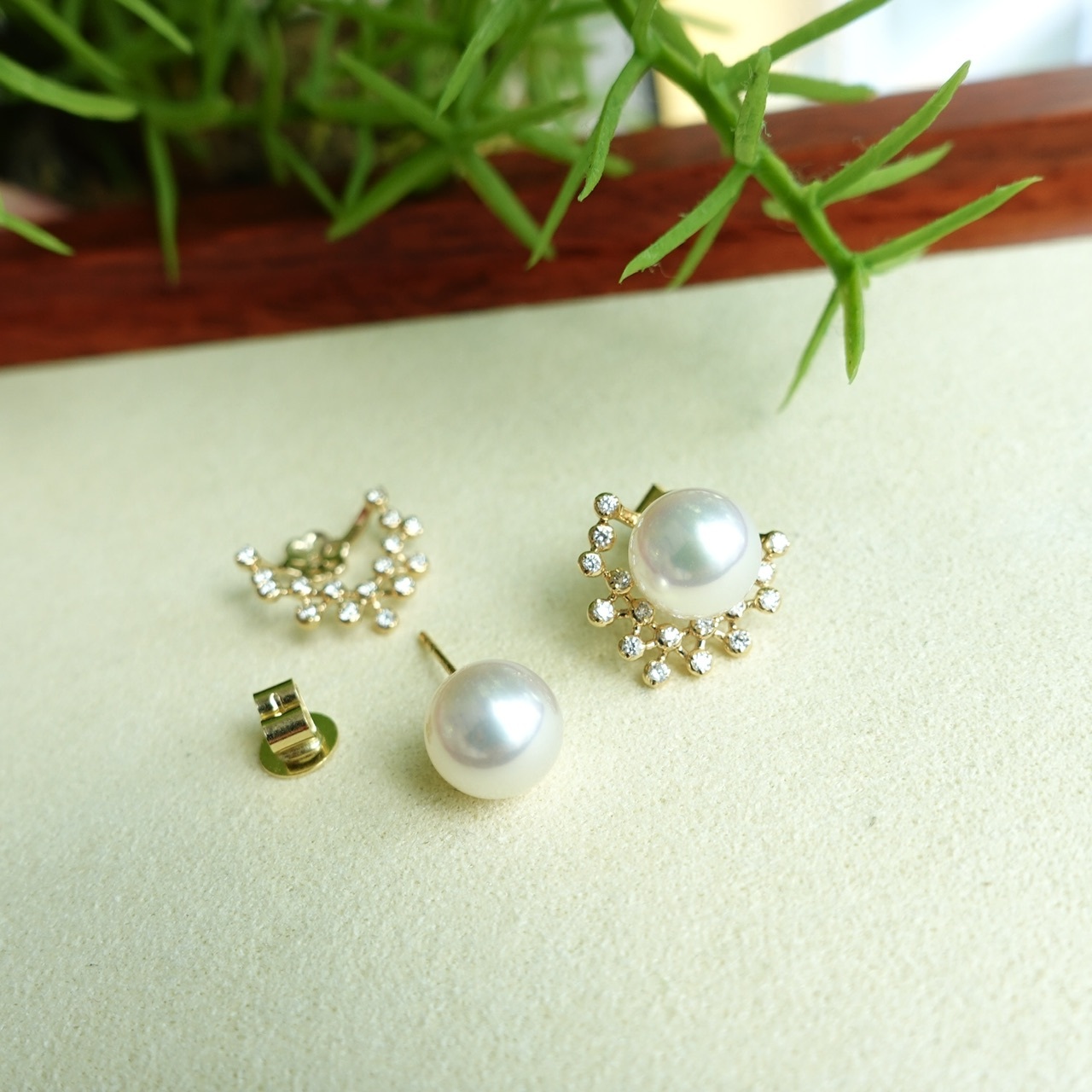 寶石級光輝 - 18K金日本Akoya珍珠鑽石可拆式耳環