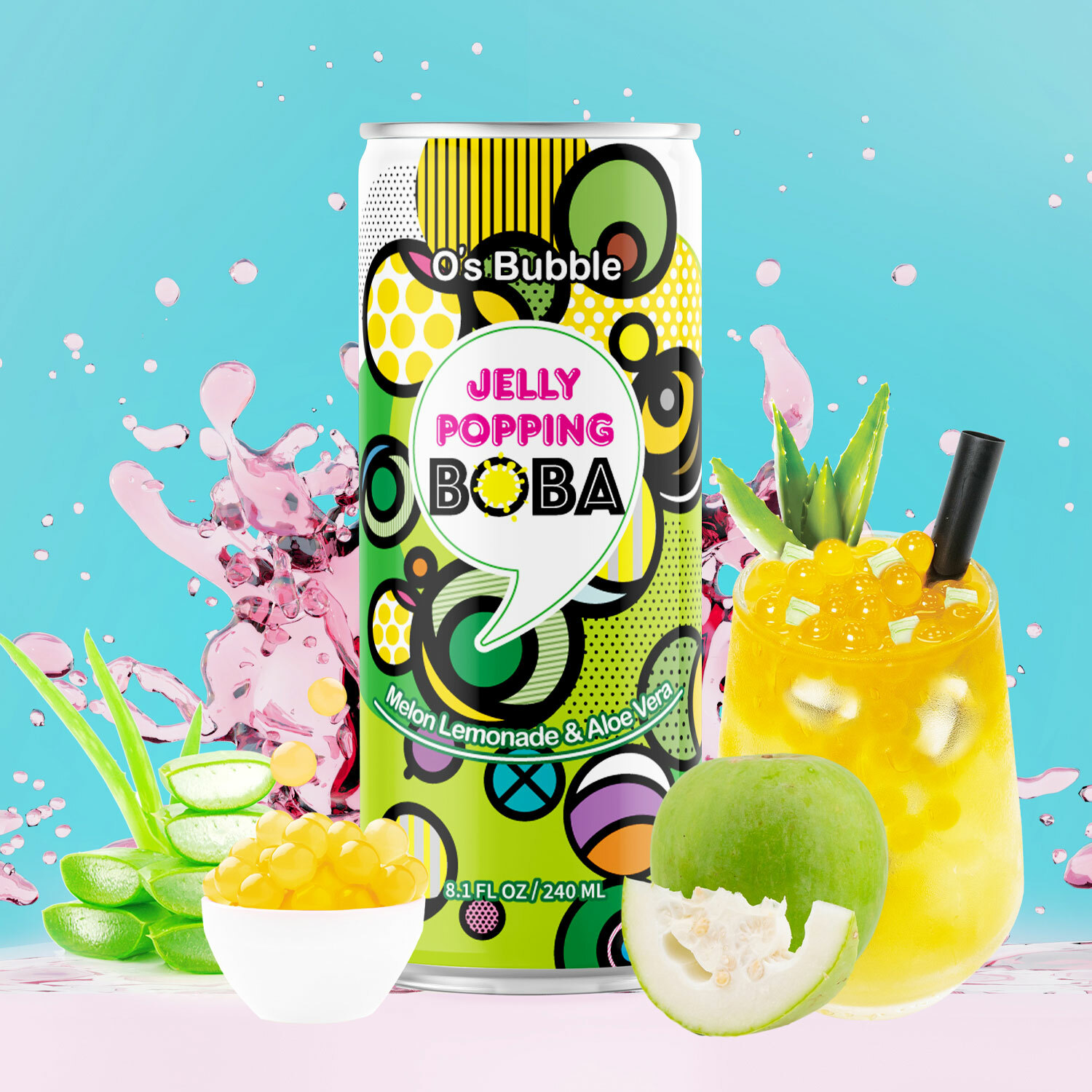 Jelly Popping Boba  Melon Lemonade with Popping Boba +