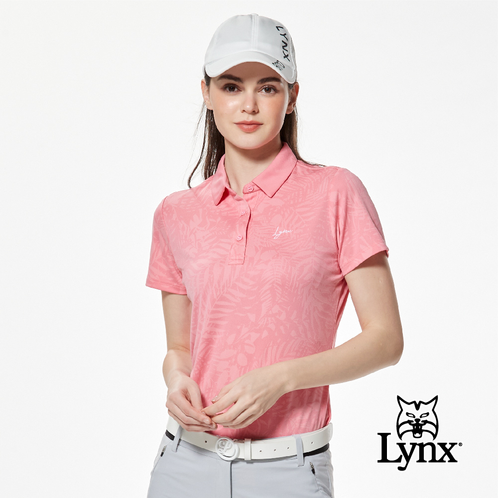 【Lynx Golf】吸濕排汗花草緹花Lynx繡花POLO衫/高爾夫球衫