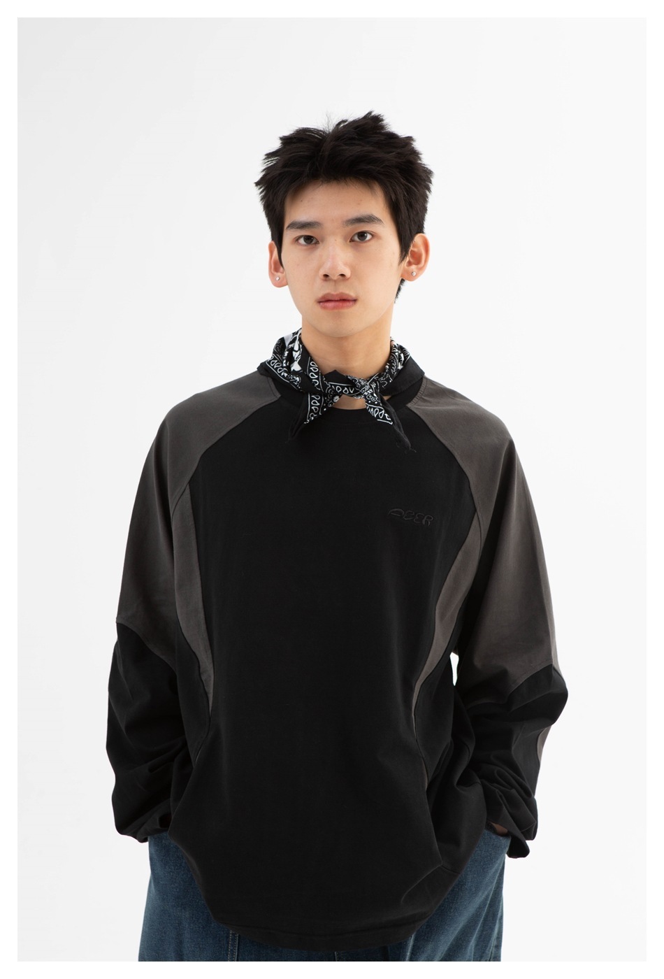 3M11 美式潮流復古拚接色塊上衣 兩色