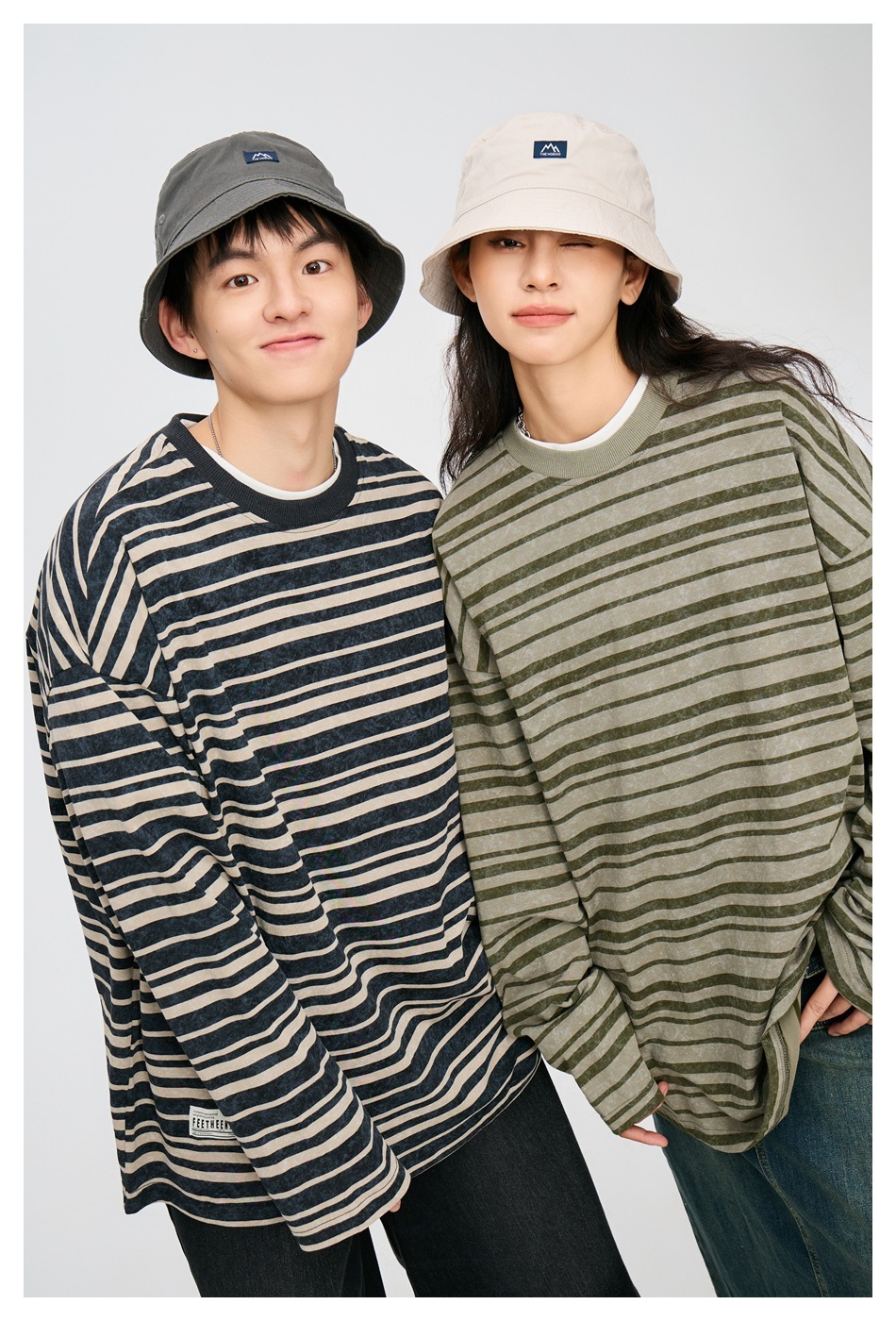 3M08 水洗做舊復古風條紋上衣 兩色