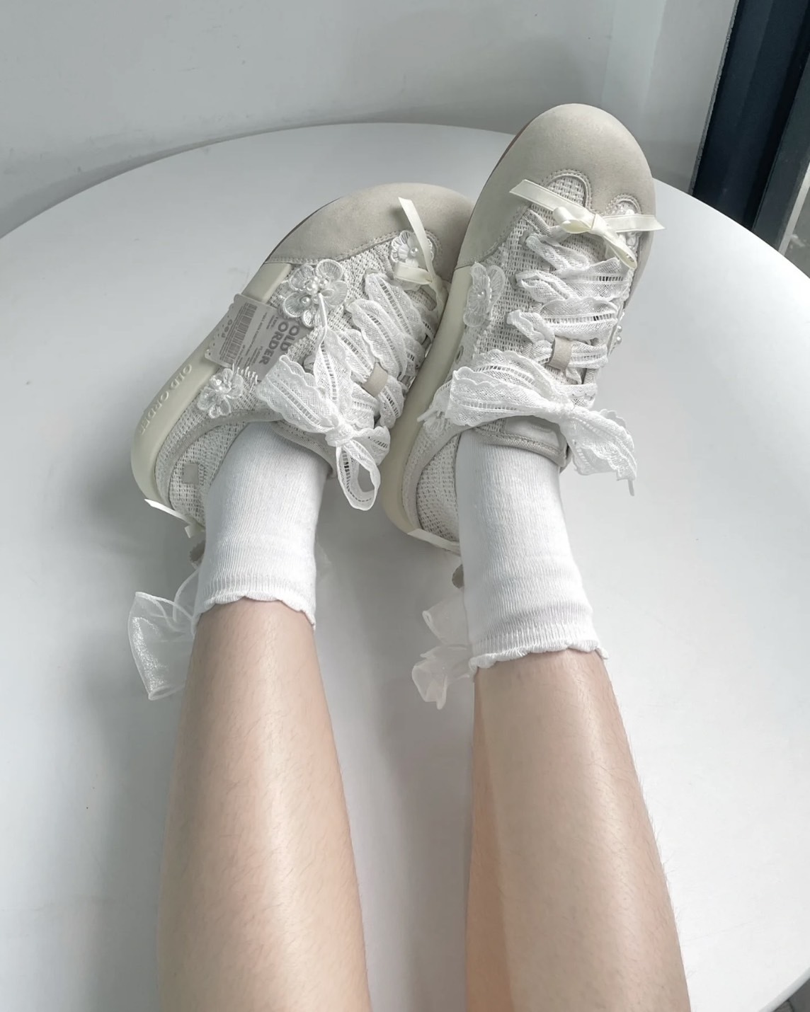 【現貨】<好美的鞋>OLD OUDER 蕾絲 小花 勃肯 全包鞋 米白