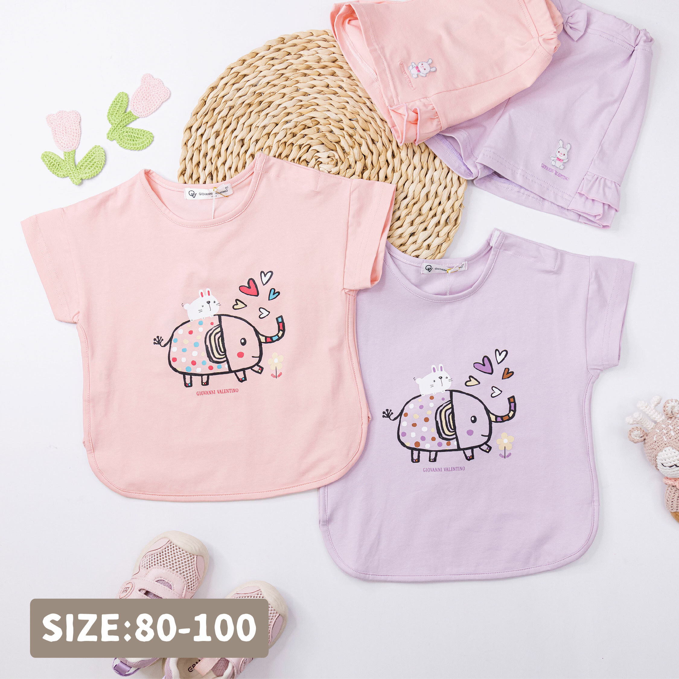 范侖鐵諾【32039】童趣小象與兔兔圖案上衣＊二色