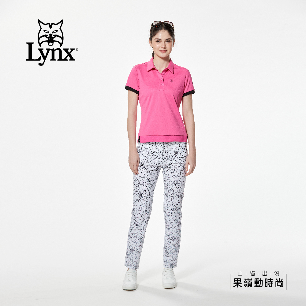 【Lynx Golf】環保紗四面彈性卡通風格印花窄管九分褲