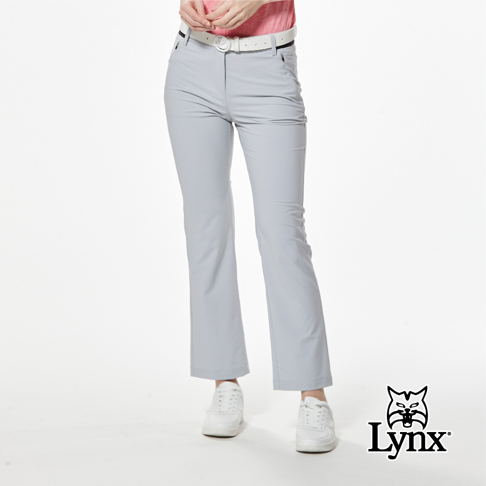 【Lynx Golf】後袋轉印LOGO織帶剪接靴型九分褲