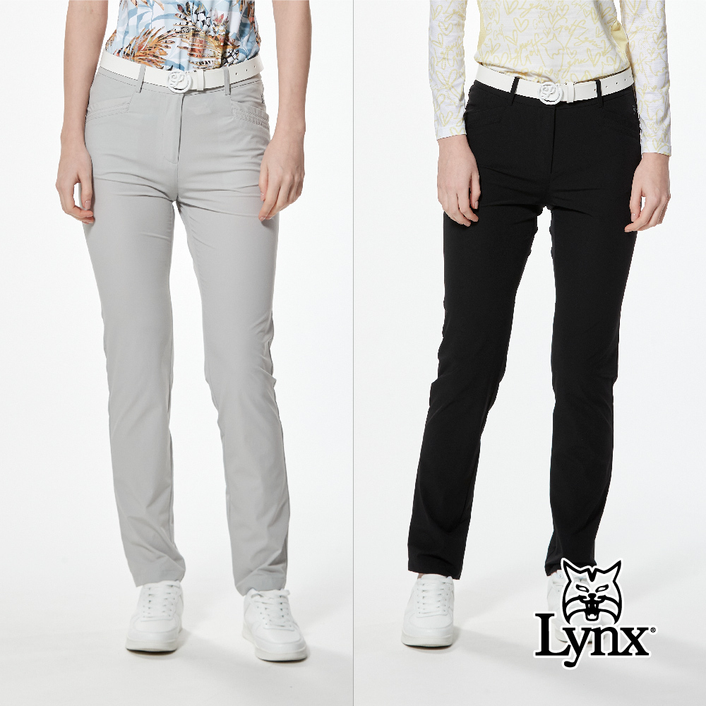 【Lynx Golf】四面彈性剪接袋口立體山貓膠標窄管長褲