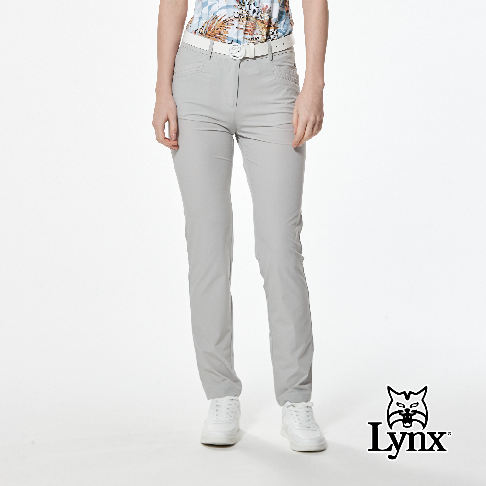【Lynx Golf】四面彈性剪接袋口立體山貓膠標窄管長褲