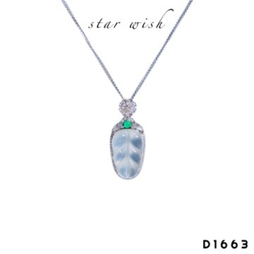 (D1663) S925銀 水沫玉樹葉吊墜