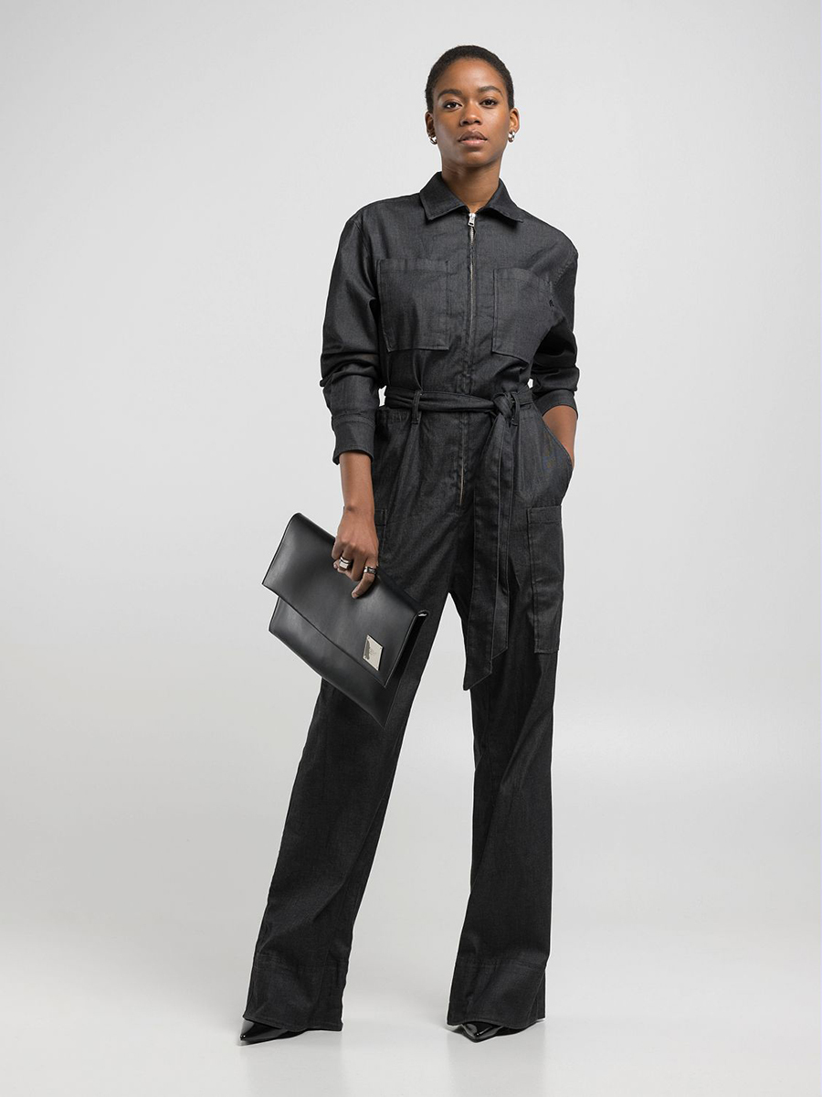 黑色寬鬆版丹寧牛仔連身褲裝