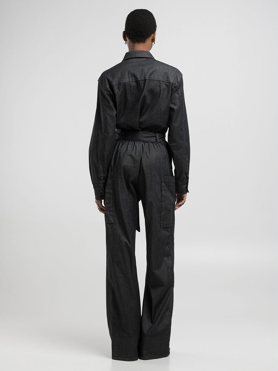 黑色寬鬆版丹寧牛仔連身褲裝