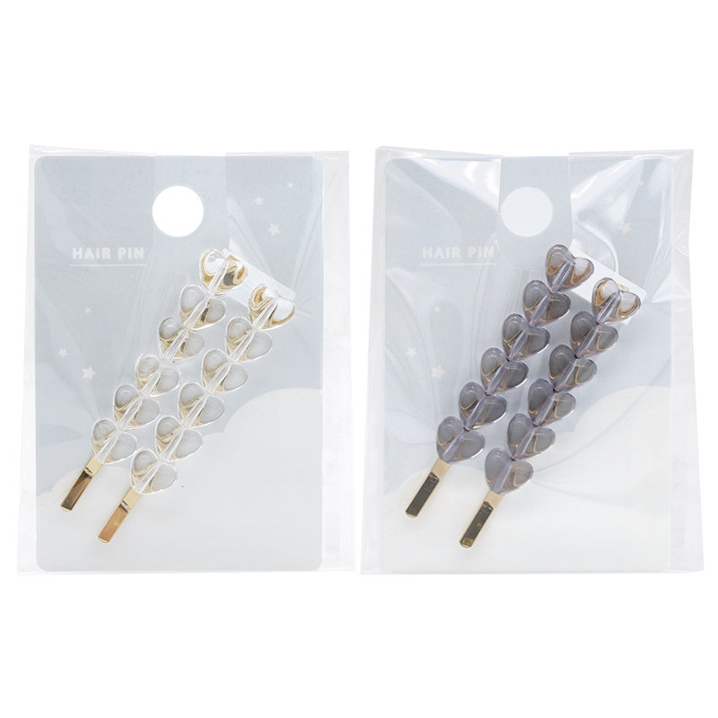 珠珠髮夾/愛心 2入 透明、黑