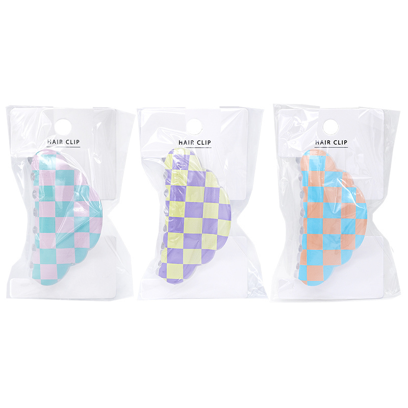 髮夾/格子 粉、紫、橙