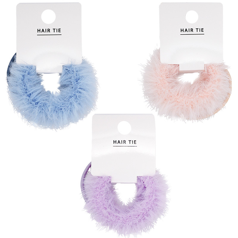 髮圈/毛絨 2入 粉、紫、藍