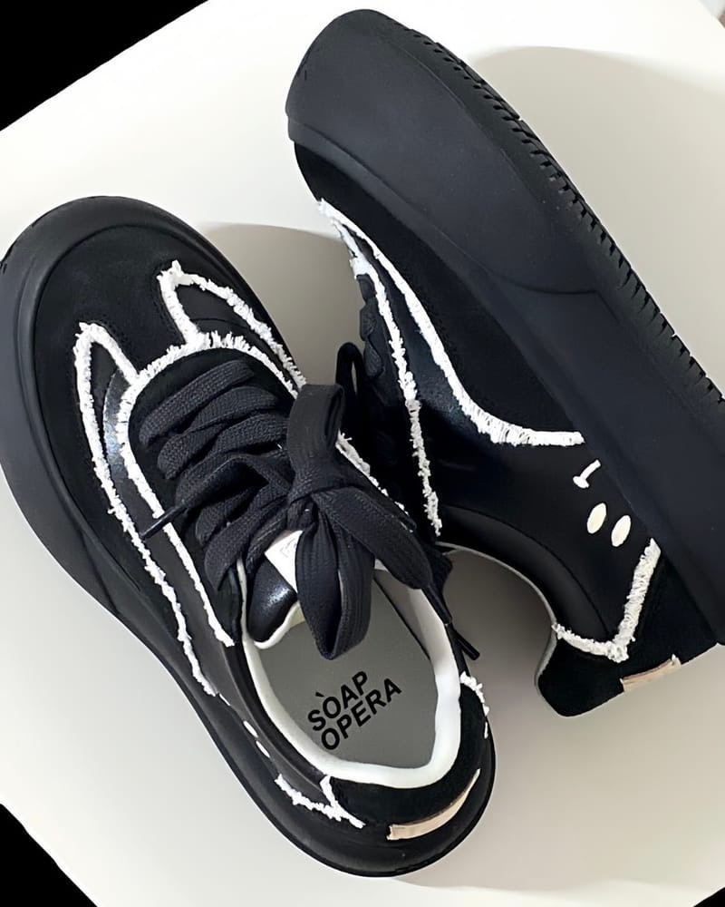 <AESPA 寧寧同款>SOAP OPERA 大頭鞋 解構 開口笑厚底 增高 黑底白邊 SOUSR3249089