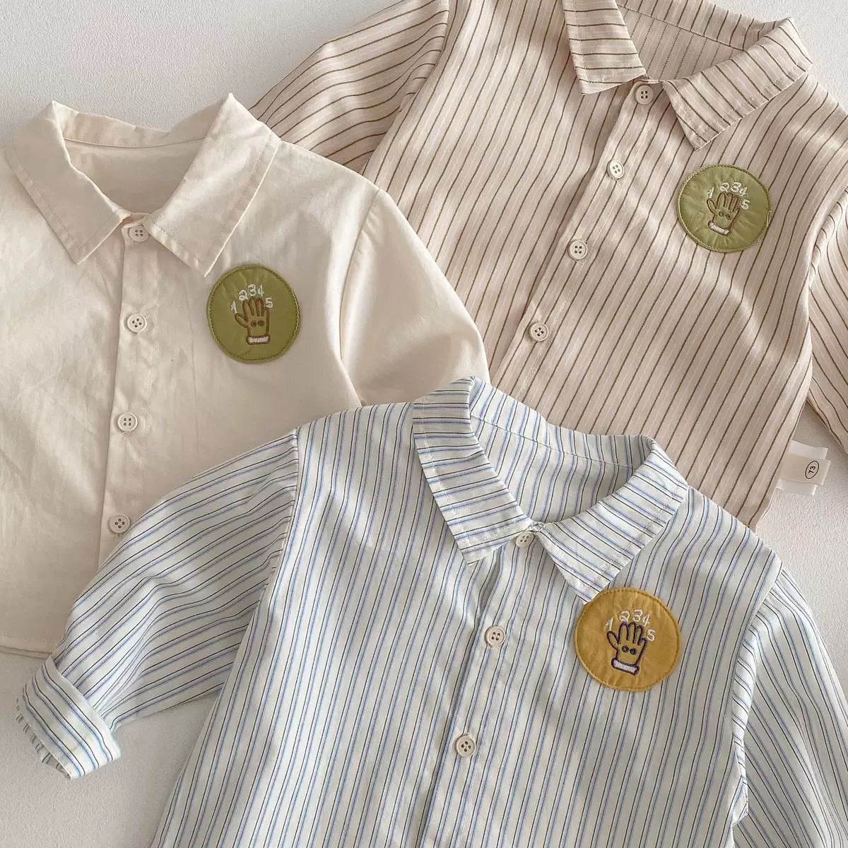 童趣小手圓拼布長袖襯衫