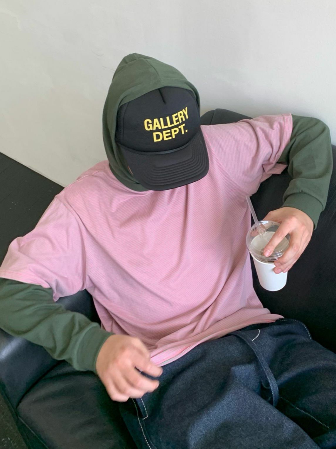 拼色假兩件連帽長袖衫 OREO-106T