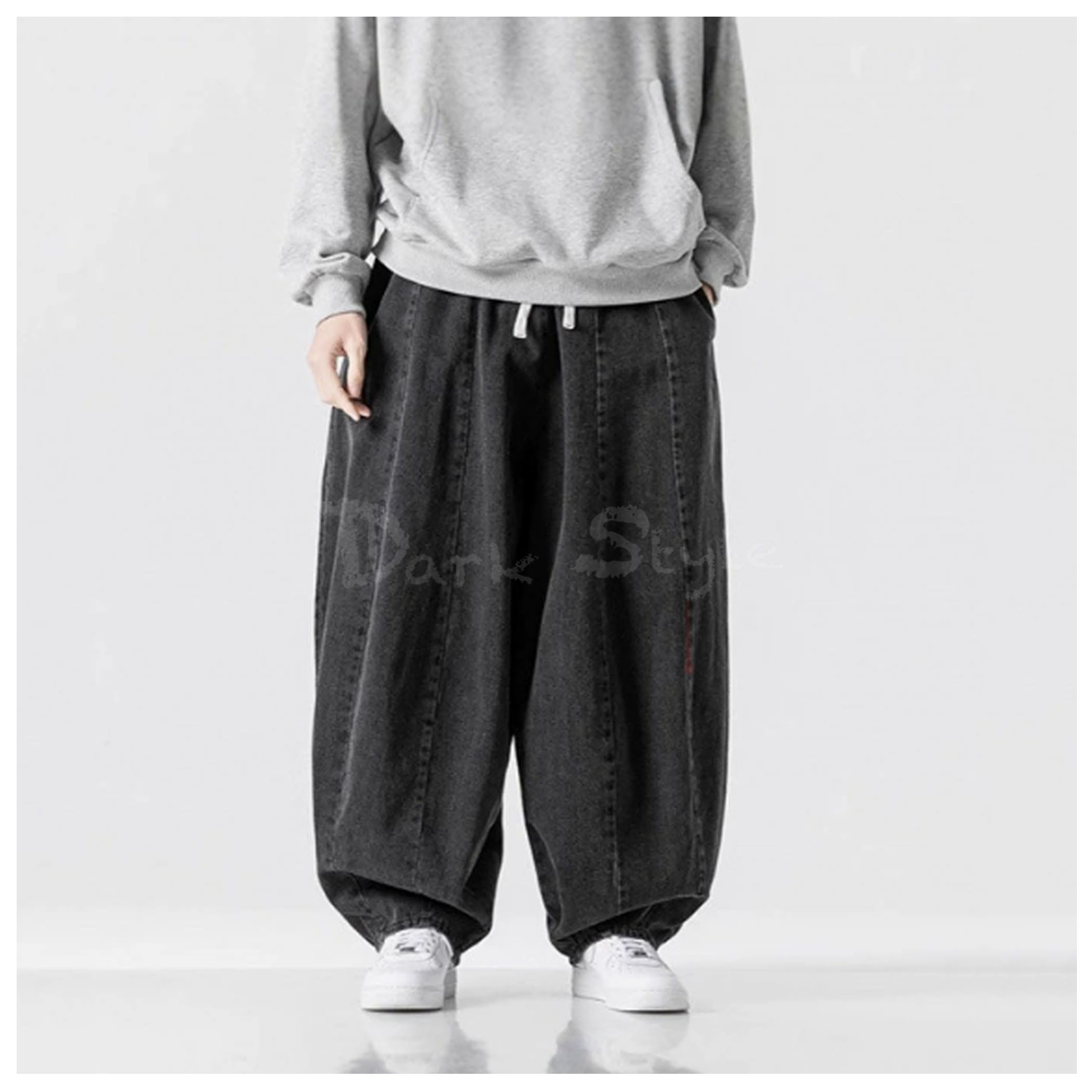 街-寬鬆廓形牛仔燈籠束口褲