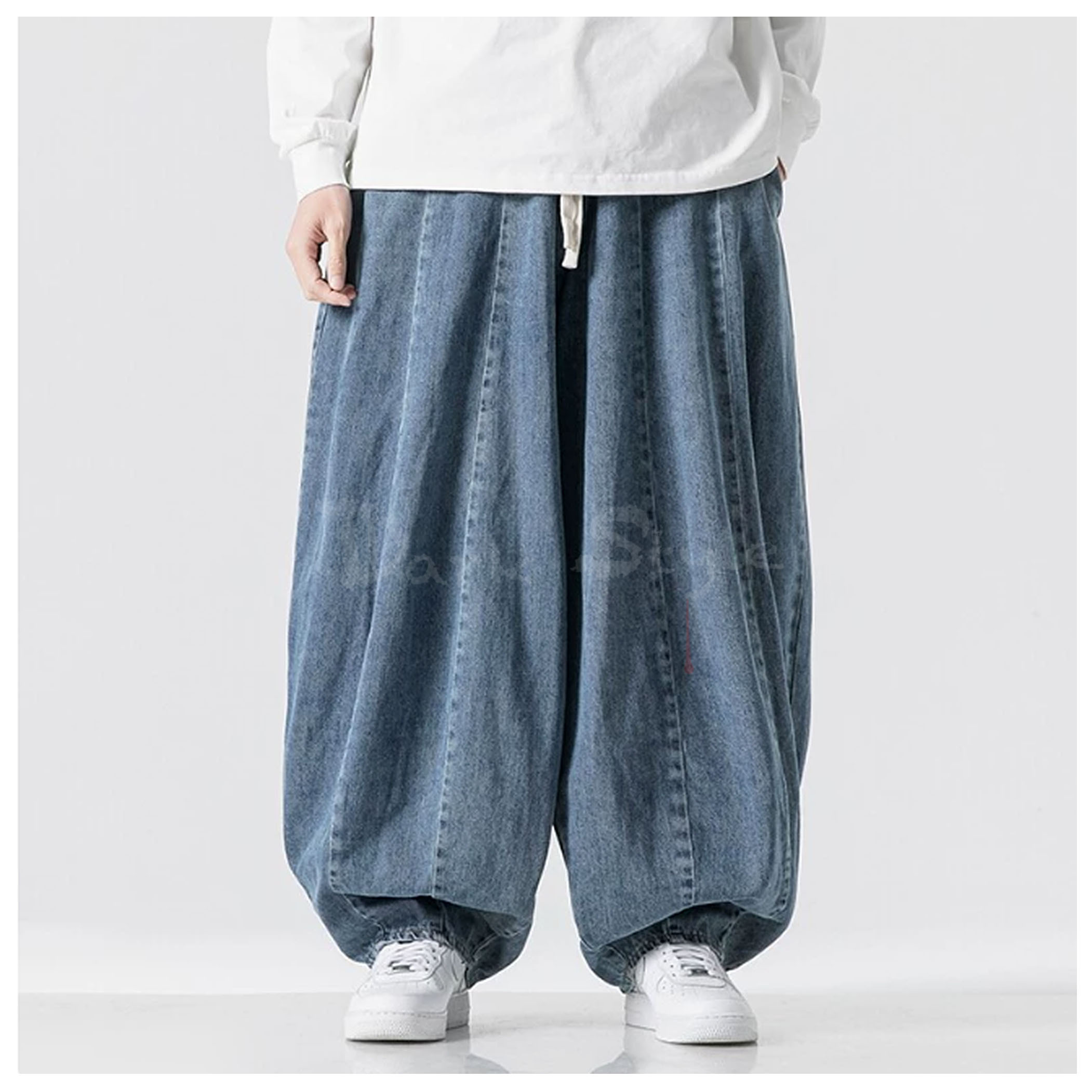 街-寬鬆廓形牛仔燈籠束口褲