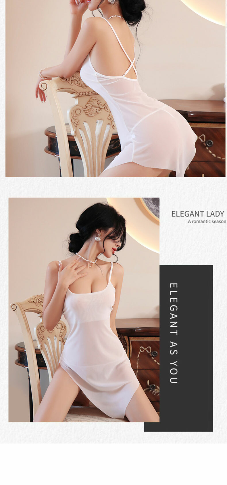 優雅透視開衩連衣裙｜性感情趣內衣