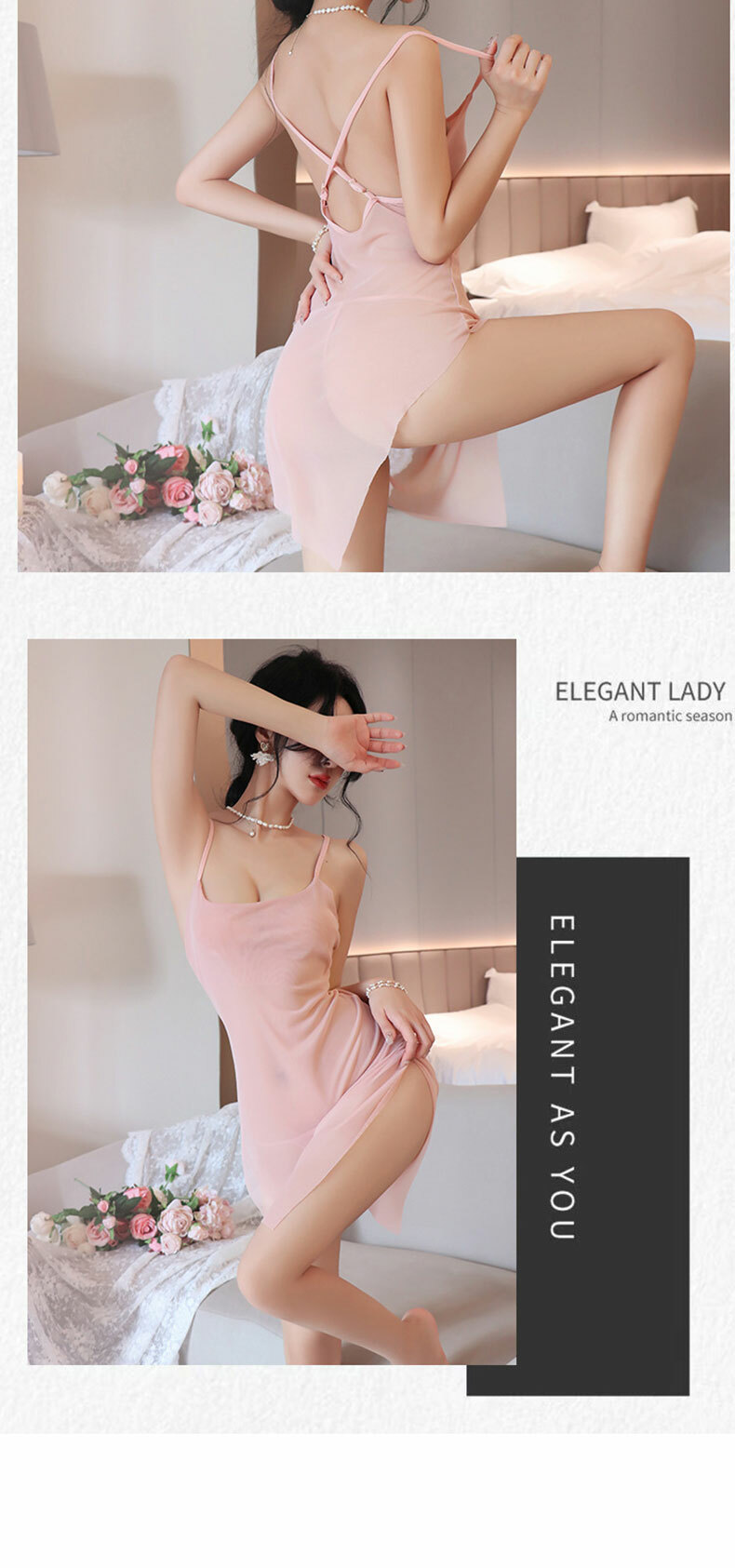 優雅透視開衩連衣裙｜性感情趣內衣