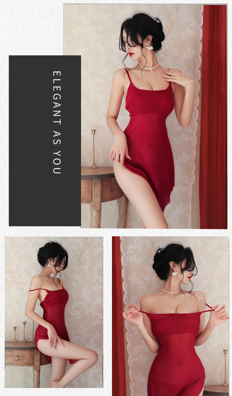 優雅透視開衩連衣裙｜性感情趣內衣