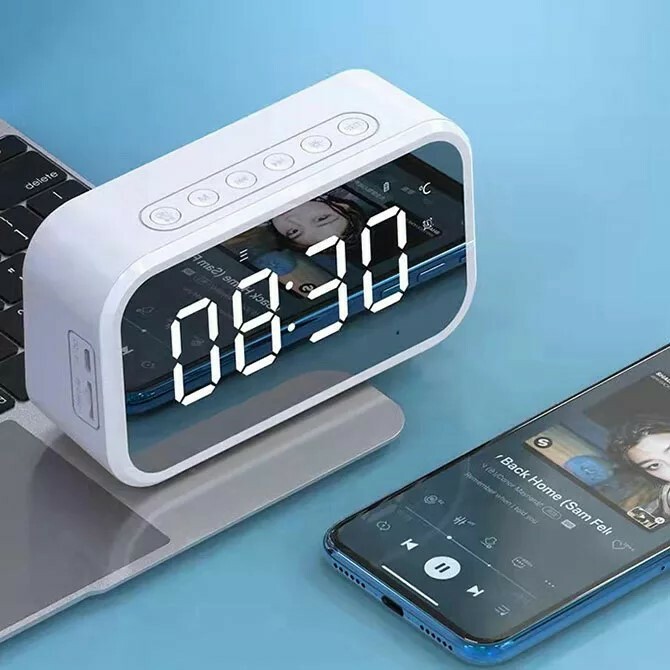 【客製】多功能鏡面藍牙鬧鐘音箱
