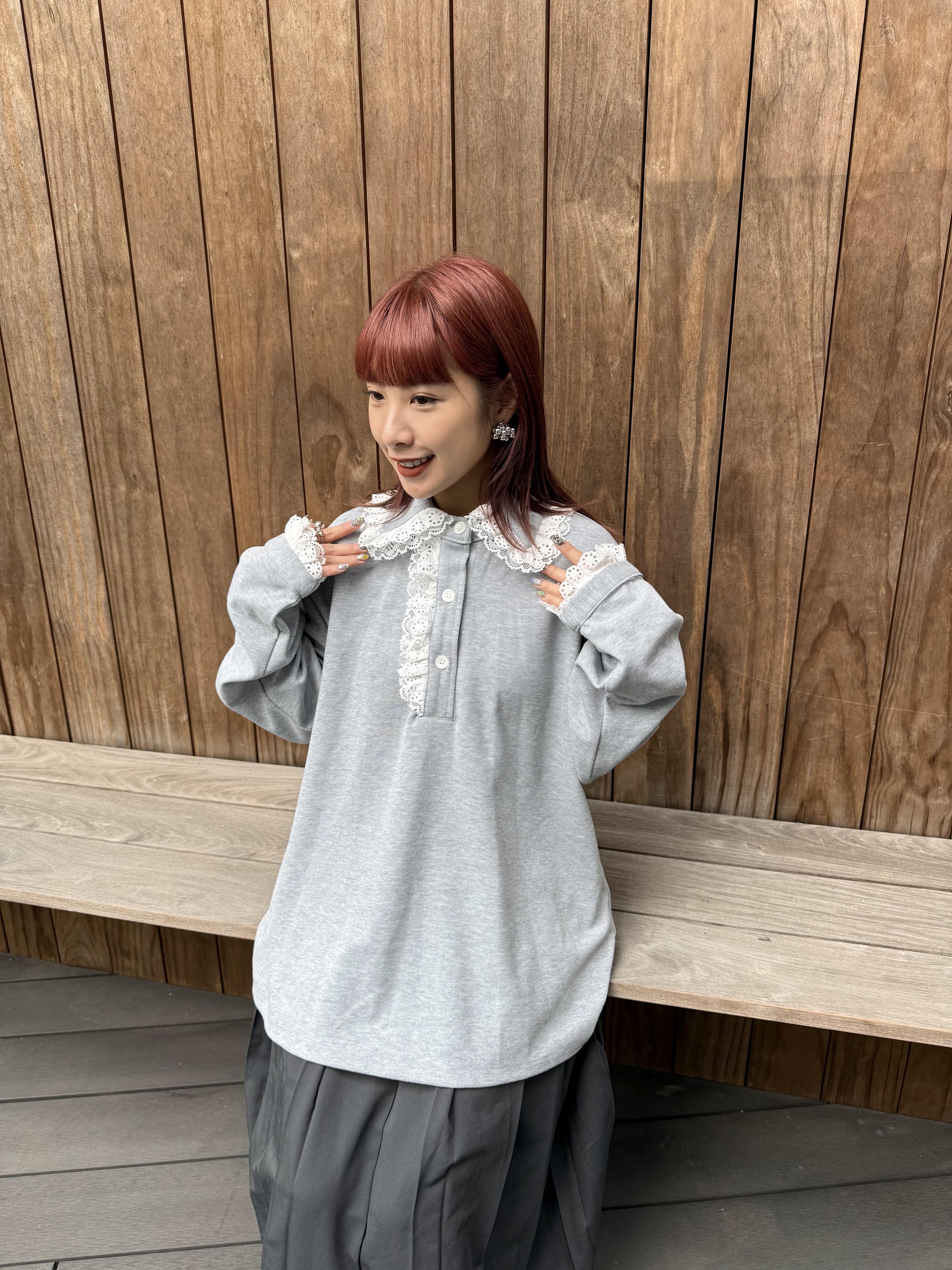 Lace Polo領小寬鬆Top