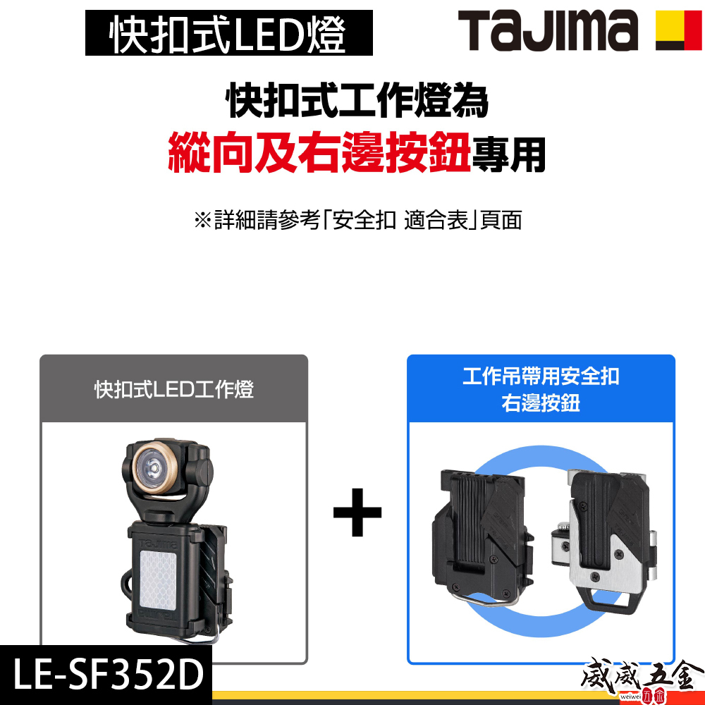 日本 TAJIMA 田島｜快扣式LED燈 350流明照明燈 可調整角度手電筒 背帶掛燈 照射燈 工作｜LE-SF352D
