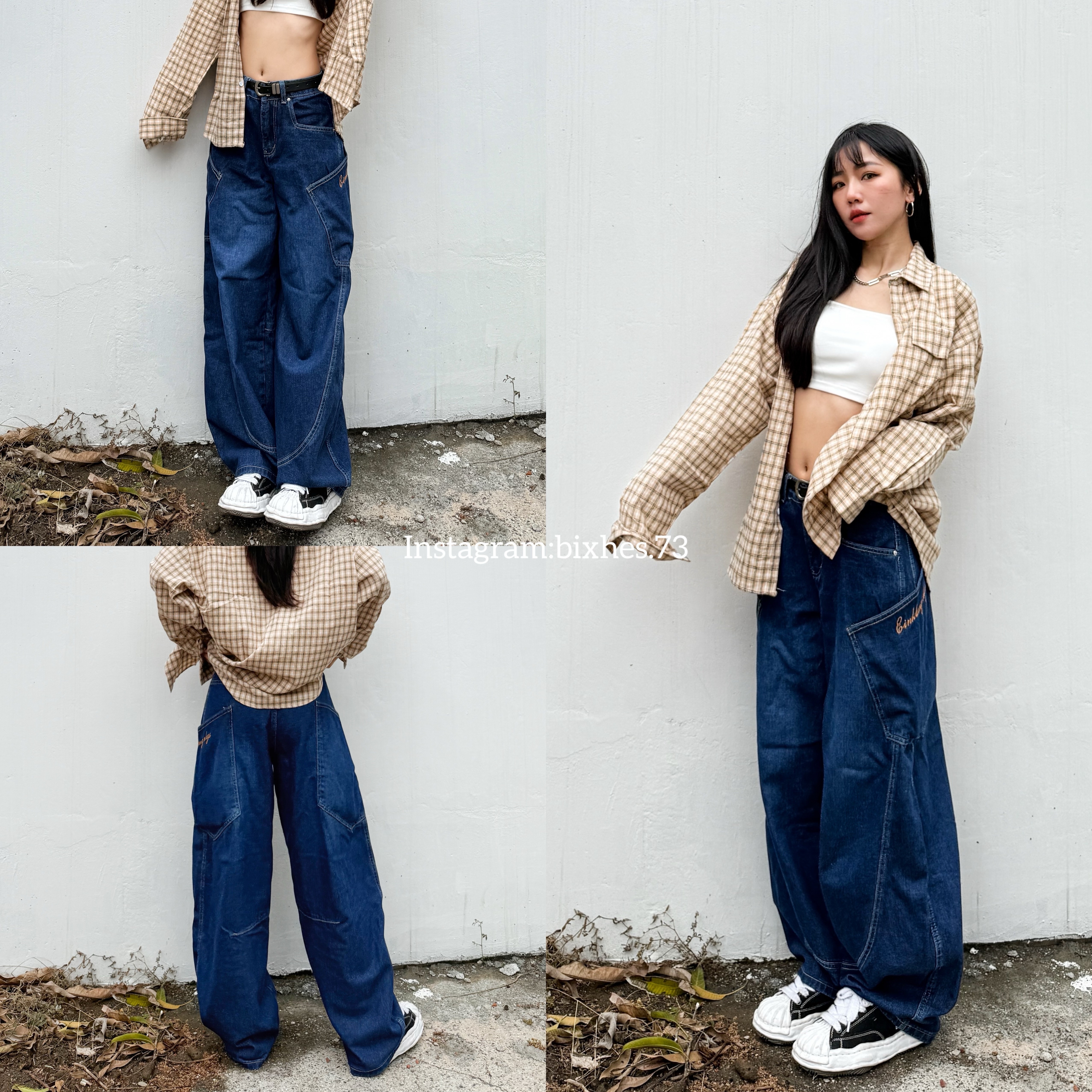 側字丹寧彎刀褲(E00118)