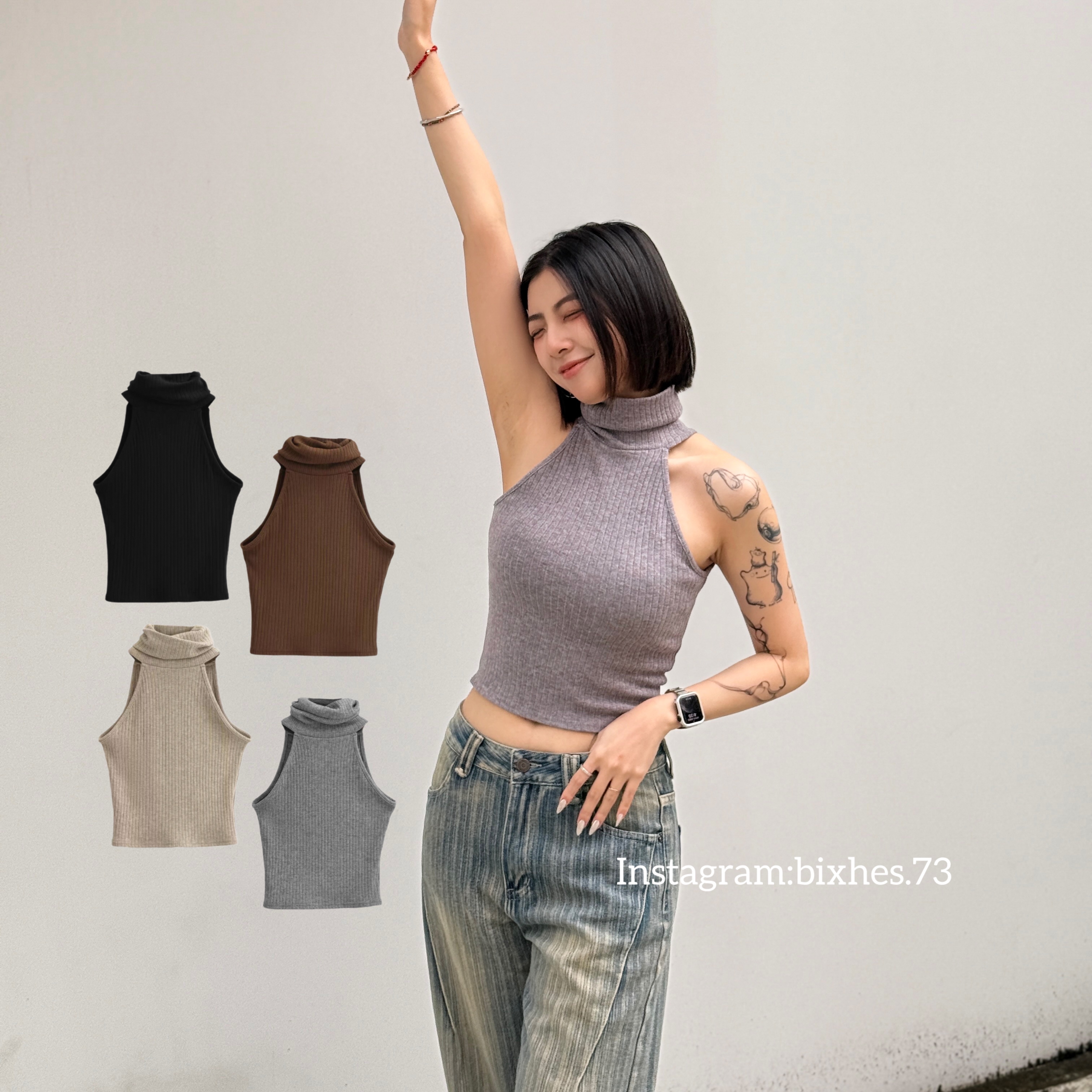 歐美堆堆領坑條背心(C00079)