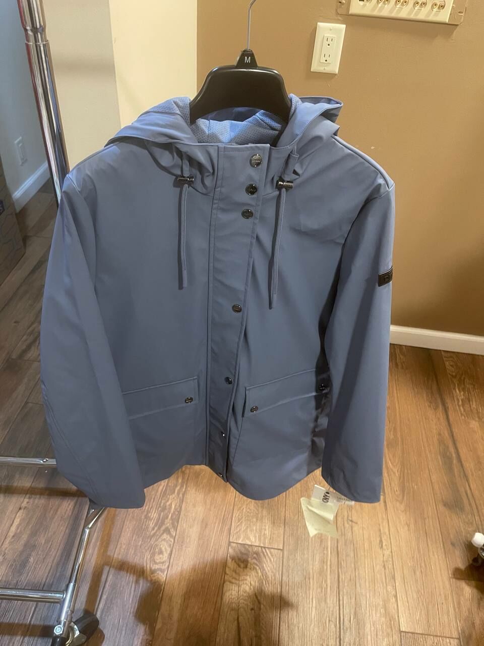 [U] DKNY DENIM WOMEN'S HOODED ZIP FRONT WATER RESISTANT RAINCOAT, DLSMPW27-DEN (UD1585)