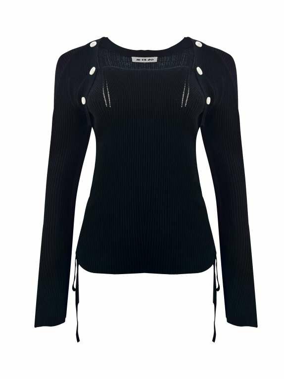 BB1AC252A1 黑影曲線肩扣針織上衣