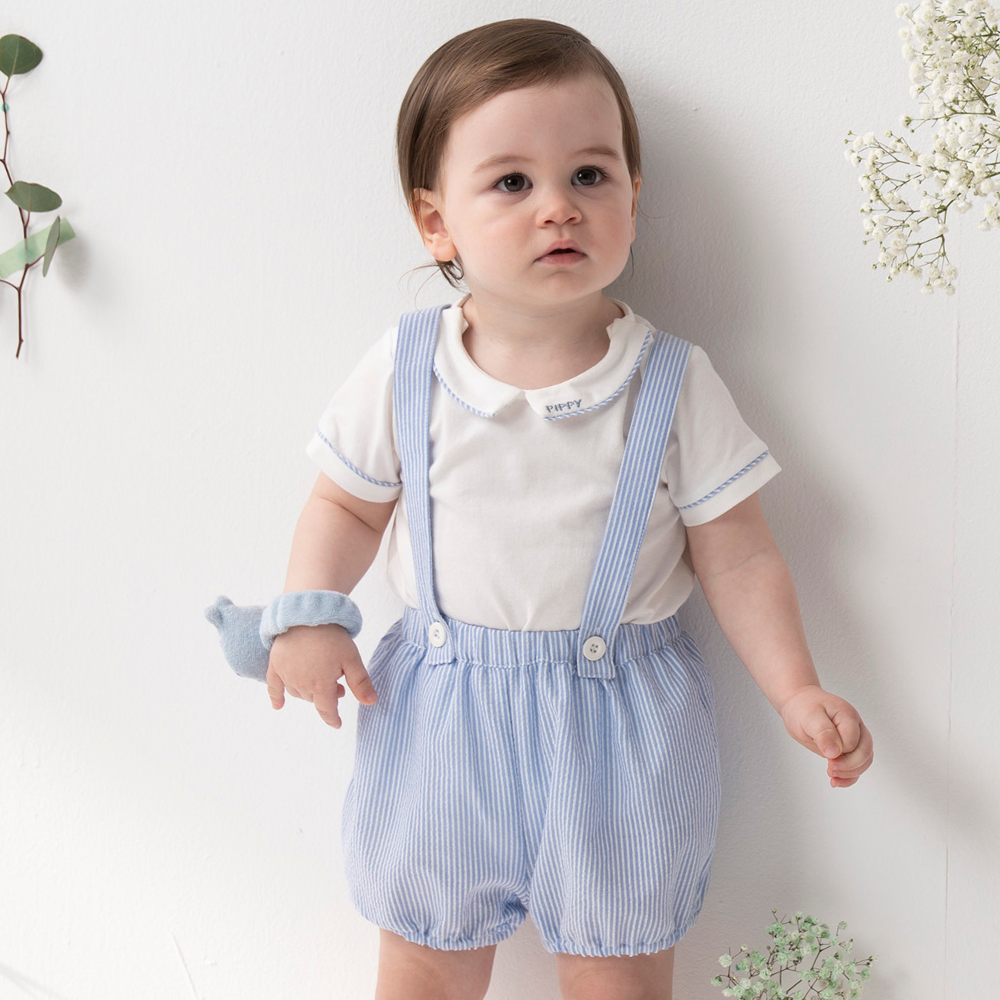 PIPPY清爽條紋吊帶褲棉質3件組禮盒 水