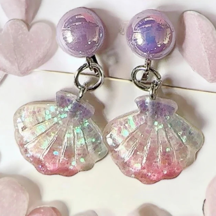 炫彩貝殼兒童耳環-耳夾